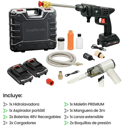COMBO : Hidrolavadora + (Aspiradora Portátil + Doble Batería + Maletín)